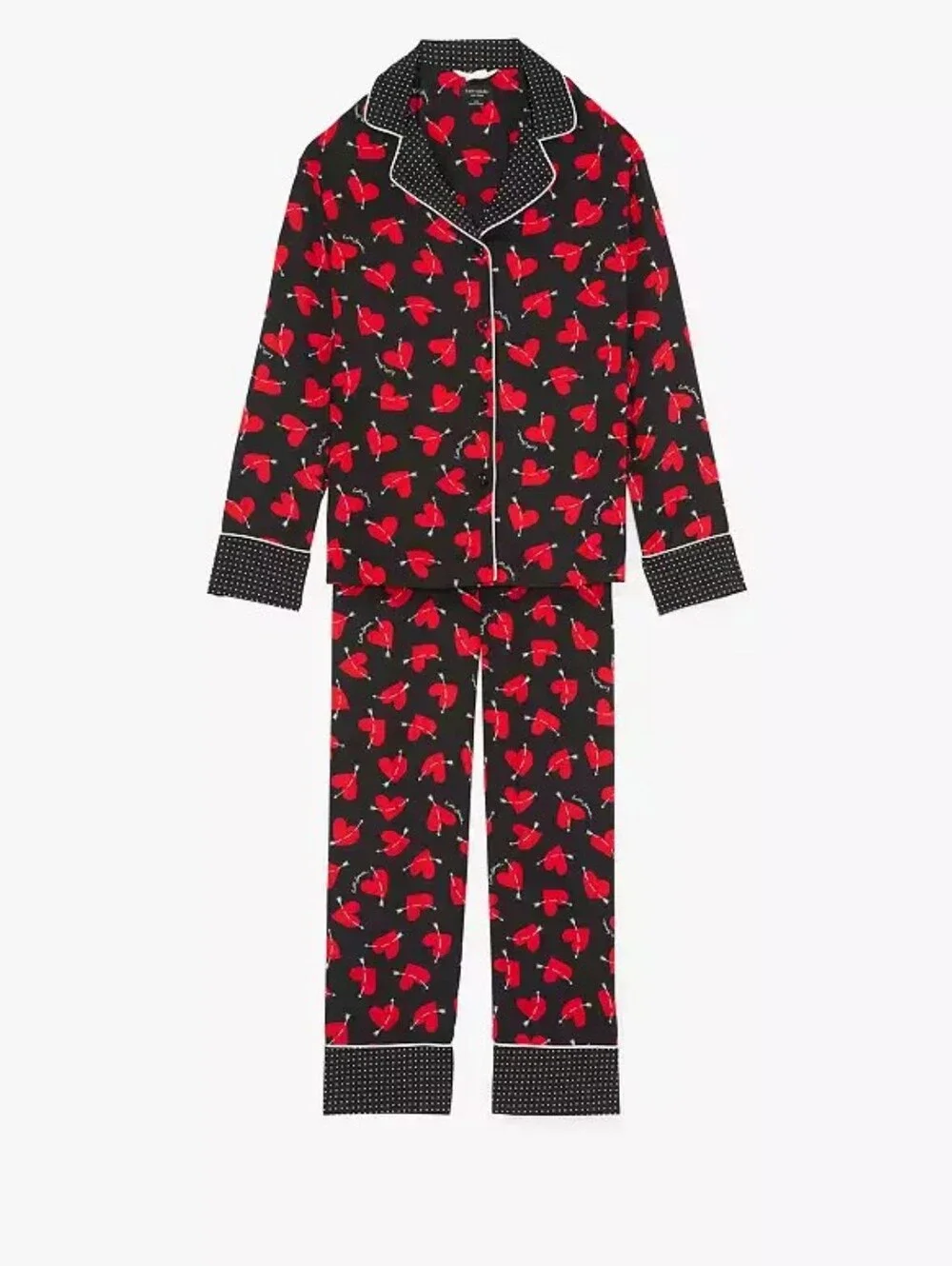 Kate Spade Cupid Hearts Satin Pajama Set w/ Hearts & Arrows, Size S - NOVELTY!